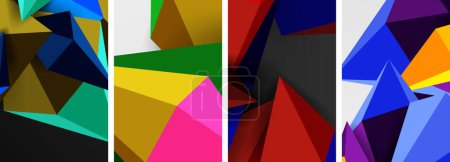 Illustration for A row of four vibrant triangles showcasing colorfulness and symmetry. Each triangle is a different shade magenta, tinted by creative arts on textile material property - Royalty Free Image