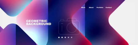 Illustration for A vibrant geometric background with a gradient of purple, blue, and red colors. The font in electric blue adds an entertainment factor, while a lens flare effect creates an exciting event atmosphere - Royalty Free Image