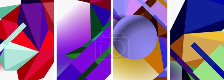Téléchargez les illustrations : Un affichage vibrant de la couleur avec des formes géométriques violettes, orange et violettes comme les rectangles. Une œuvre d'art unique présentant des teintes et des nuances de magenta sur une propriété matérielle liquide - en licence libre de droit