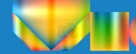 Illustration for A colorful triangular object with a rainbow pattern on a vibrant electric blue background. The symmetry and slopes create an eyecatching visual event - Royalty Free Image