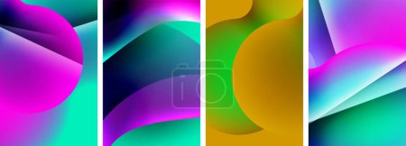 Téléchargez les illustrations : Un collage vibrant avec des rectangles d'orange, violet, magenta, et un arc-en-ciel de couleurs, créant une composition artistique colorée et lumineuse - en licence libre de droit