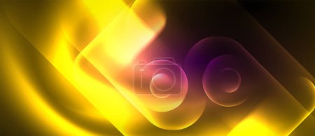 Illustration for A vibrant swirl of magenta and yellow hues on a purple background, resembling a glowing petal in a macro photography art piece with a circle pattern - Royalty Free Image