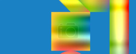 Ilustración de Un rectángulo con un fondo azul adornado con un arco iris de colores, mostrando colorido, tintes, tonos y simetría. El tono azul eléctrico contrasta con los tonos vibrantes en patrones paralelos - Imagen libre de derechos