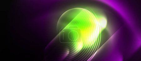 Illustration for A neon green and yellow glowing circle on a vibrant purple background creates a visually stunning visual effect lighting art piece with hints of electric blue and magenta - Royalty Free Image
