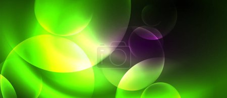 Téléchargez les illustrations : Magenta vibrant et cercles verts créent un motif coloré et symétrique sur un fond noir, évoquant un sentiment de mouvement liquide et de beauté artistique - en licence libre de droit