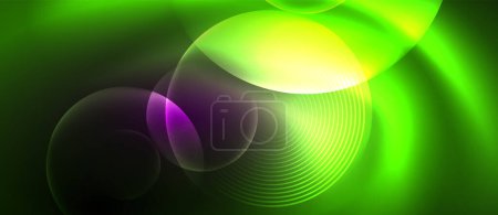 Téléchargez les illustrations : Gros plan macro photographie d'une feuille verte vibrante avec des cercles lumineux ressemblant à un motif. Les gouttelettes liquides sur la plante créent une œuvre d'art envoûtante - en licence libre de droit