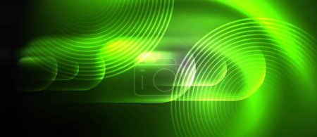 Illustration for An electrifying green liquid wave pulsating on a dark canvas resembles a closeup view of an alien organisms intricate patterns, merging art and technology in a mesmerizing display - Royalty Free Image