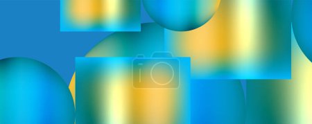 Illustration for A vibrant abstract background featuring squares and circles in shades of blue and yellow. The colorfulness and electric blue elements create a striking pattern with aqua and magenta accents - Royalty Free Image