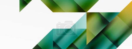 Ilustración de Un patrón simétrico de rectángulos verdes y triángulos amarillos sobre un fondo blanco, que recuerda a la hierba y los colores acuáticos. El diseño cuenta con acentos azules eléctricos para un estallido de color - Imagen libre de derechos