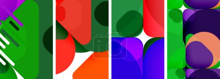Ilustración de Un collage de cuatro círculos en diferentes colores magenta, azul eléctrico, tintes, y tonos sobre un fondo blanco, mostrando simetría y arte en un patrón rectangular - Imagen libre de derechos