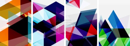 Illustration for An artistic composition of rectangles, triangles, and various shades of purple, pink, violet, and magenta shapes on a white background, showcasing creative arts in a unique font - Royalty Free Image