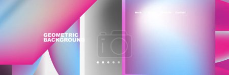 Illustration for A colorful geometric background featuring a gradient of purple, violet, magenta, and electric blue. The design includes patterns of rectangles in varying tints and shades of pink and blue - Royalty Free Image