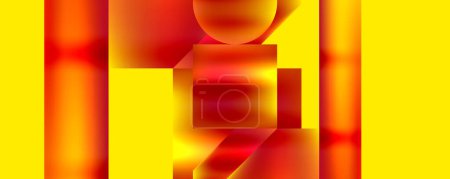 Ilustración de La imagen generada por la computadora presenta un vibrante patrón geométrico rojo y amarillo sobre un fondo amarillo soleado, mostrando colorido, simetría y tintes y tonos de ámbar y naranja. - Imagen libre de derechos