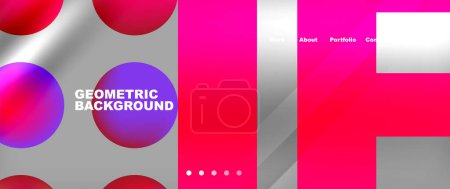 Illustration for A vibrant geometric background featuring pink and purple circles and squares. The color palette includes shades of violet, magenta, and pink, creating a colorful and eyecatching pattern - Royalty Free Image
