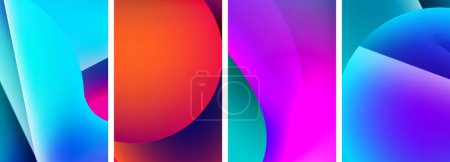Illustration for A vibrant collage featuring four different colored backgrounds with a rainbow of colors including Colorfulness, Purple, Violet, Pink, Magenta, Electric blue and various patterns - Royalty Free Image