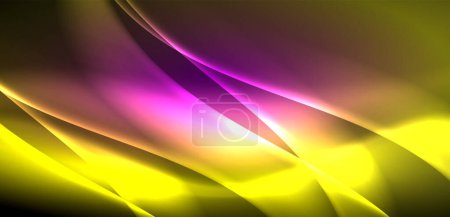 Una vibrante mezcla de tonos púrpura, naranja y magenta crea un patrón de arte líquido sobre un fondo oscuro, que recuerda a la macrofotografía con tintes de azul eléctrico.