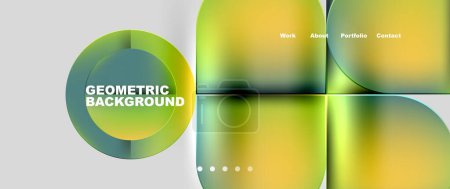 Illustration for A liquid geometric background featuring green and yellow circles resembling a glass bottle design, with a touch of liqueur. Perfect for macro photography with a white backdrop - Royalty Free Image