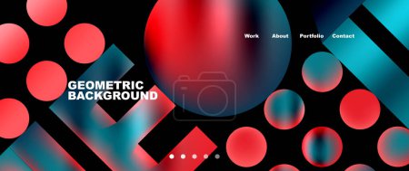 Illustration for A geometric background with red and blue circles and squares on a black background . High quality - Royalty Free Image