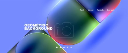 Illustration for A geometric background featuring a gradient of electric blue, green, and red colors resembling a lens flare in the sky. Circles and liquid elements add a touch of macro photography to the design - Royalty Free Image
