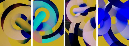 Illustration for A vibrant collage of four different colored swirls on a yellow background, reminiscent of art paint. The mix of tints and shades includes electric blue, creating a dynamic pattern within rectangles - Royalty Free Image