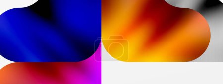 Ilustración de Una imagen vibrante y fluida con un desenfoque de colores que incluye círculos eléctricos azules, anaranjados y magenta sobre un fondo blanco, creando un patrón cautivador. - Imagen libre de derechos