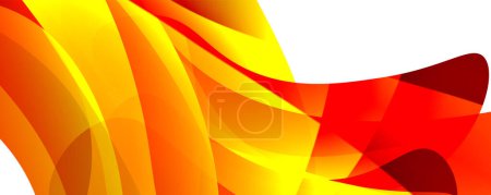 Illustration for A vibrant yellow and red ribbon dances in the wind against a white backdrop, displaying shades of amber, orange, and peach in a mesmerizing pattern - Royalty Free Image