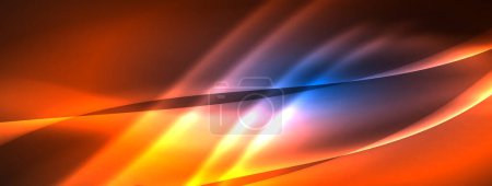 Téléchargez les illustrations : Une œuvre d'art représentant une vague vibrante de couleurs sur un fond sombre, avec des teintes d'orange, d'ambre et de bleu électrique. L'image ressemble à un gaz lumineux ou à de l'eau éclairée par une fusée éclairante - en licence libre de droit