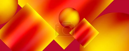 Téléchargez les illustrations : Formes géométriques rouges et jaunes vibrantes avec des accents ambrés et magenta sur un fond cramoisi, créant un motif coloré et accrocheur dans un style macro photographie - en licence libre de droit