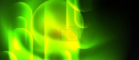 Téléchargez les illustrations : Un beau motif de plantes vertes et jaunes luisantes sur un fond sombre, ressemblant à des plantes terrestres. Gros plan macro photographie montrant la lueur bleue électrique du gaz - en licence libre de droit