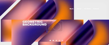 Illustration for A vibrant geometric background featuring a gradient of purple and orange hues. Rectangles, triangles, and electric blue accents create a modern display for multimedia content on gadgets and devices - Royalty Free Image
