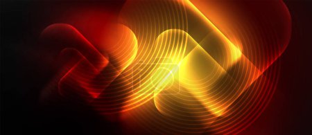 Ilustración de Una onda brillante de color ámbar y naranja que se asemeja al gas en el agua, formando un patrón circular contra el cielo negro. Un evento de arte fascinante lleno de calor y luz - Imagen libre de derechos