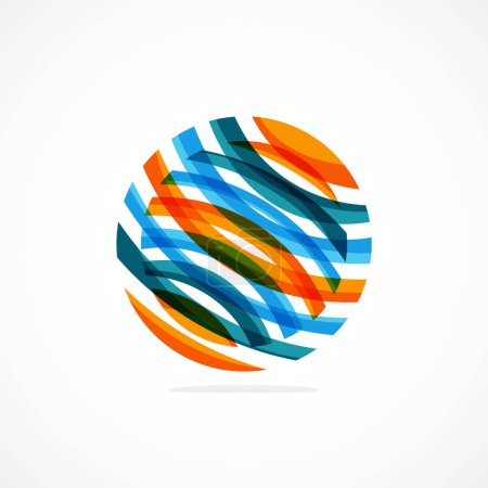 Illustration for A vibrant art piece featuring a colorful sphere with electric blue and orange stripes on a clean white background. This painting combines geometric shapes and bold colors in a captivating pattern - Royalty Free Image