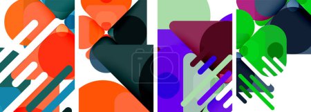 Téléchargez les illustrations : Collage artistique avec rectangles, triangles et différentes nuances de violet, rouge, magenta et bleu électrique sur fond blanc - en licence libre de droit