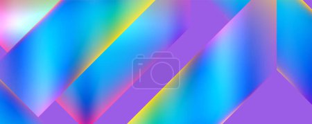 Illustration for A vibrant abstract background featuring a rainbow of colors such as azure, purple, violet, magenta, and electric blue. The colorful pattern creates a technologically inspired slope design - Royalty Free Image