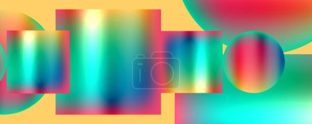 Illustration for A vibrant abstract background featuring a yellow base with a rainbow of colors, showcasing colorfulness, material property, art, tints and shades, magenta, pattern, electric blue, font, and symmetry - Royalty Free Image