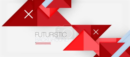 Illustration for A modern brand with electric blue, carmine, and magenta triangles on a white background. The graphics feature a futuristic font and pattern of rectangles and triangles - Royalty Free Image