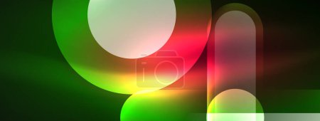 Illustration for A vibrant image showcasing the colorfulness of a green and red circle set against a sleek black background, creating a mesmerizing pattern with hints of magenta and lens flare effects - Royalty Free Image