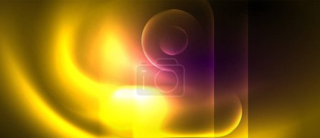 Illustration for A vibrant swirling pattern of glowing yellow and purple on a dark background resembling gas in electric blue and magenta hues, creating an artistic circle graphic - Royalty Free Image