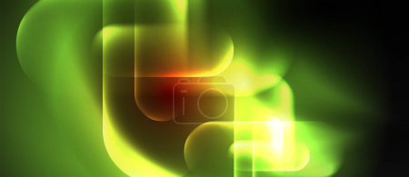 Illustration for A vibrant green and yellow abstract background with a glowing swirl, featuring intricate patterns and symmetrical circles reminiscent of macro photography - Royalty Free Image