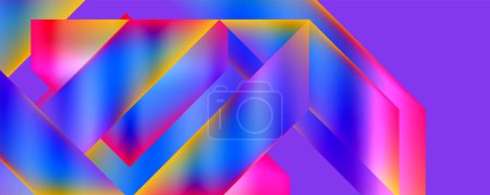 Téléchargez les illustrations : Motif géométrique vibrant avec des triangles colorés dans des tons de violet, magenta et bleu électrique sur un fond violet audacieux. L'art affiche une symétrie et un design de pente dynamique - en licence libre de droit