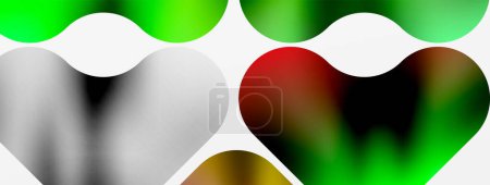 Illustration for A liquid rainbow of hearts in tints and shades on a white background, forming a pattern. Each heart is a colorful drink in a glass, with a font circle art design, closeup on drinkware - Royalty Free Image