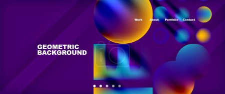 Illustration for A vibrant and colorful geometric background featuring circles and squares in shades of purple, violet, magenta, and electric blue. Perfect for a dynamic event flyer or captivating macro photography - Royalty Free Image