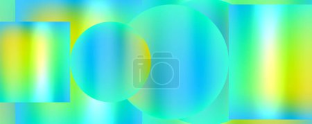 Téléchargez les illustrations : Une composition vibrante de cercles et de carrés bleus électriques sur fond azur, créant un motif symétrique et coloré rappelant un gaz se formant dans l'eau - en licence libre de droit