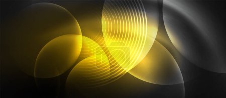Téléchargez les illustrations : Éclairage automobile inspiré par des cercles jaunes lumineux sur un fond noir, ressemblant à l'art de l'eau liquide. Les teintes et les nuances de gaz créent un motif envoûtant, placé contre un plafond bleu électrique - en licence libre de droit