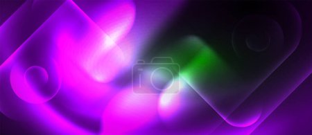 Téléchargez les illustrations : Une vivacité d'affichage de la couleur sur un fond violet flou et vert lumineux, rappelant la macro photographie dans un motif bleu électrique et magenta - en licence libre de droit