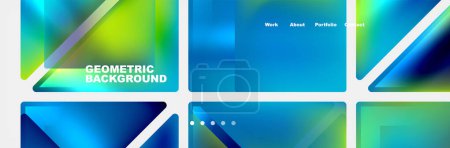 Illustration for Colorfulness meets technology in a set of blue and green geometric backgrounds featuring azure skies, water patterns, and electric blue rectangles, creating a parallel and captivating design - Royalty Free Image