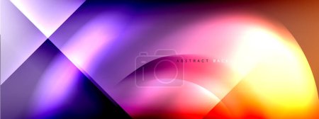 Illustration for An abstract background with vibrant shades of purple, magenta, and electric blue, highlighted by a glowing circle in the center reminiscent of automotive lighting and gas tints - Royalty Free Image