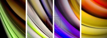 Illustration for A vibrant collage of four different colored swirls purple, violet, magenta, and electric blue on a black background, creating a beautiful pattern - Royalty Free Image