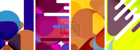 Téléchargez les illustrations : Un collage vibrant d'art abstrait coloré avec rectangles, cercles, symétrie, motifs, teintes et nuances de violet, bleu électrique et magenta - en licence libre de droit