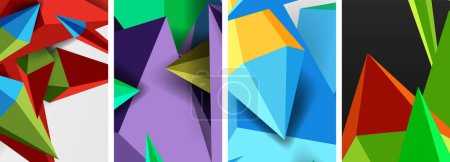 Illustration for A creative arts piece featuring a collage of azure, violet, magenta, and purple triangles on a white background, showcasing a blend of colors and geometric shapes - Royalty Free Image